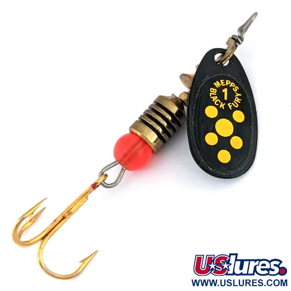 Vintage   Mepps Black Fury 1, 1/8oz Black / Yellow spinning lure #15996