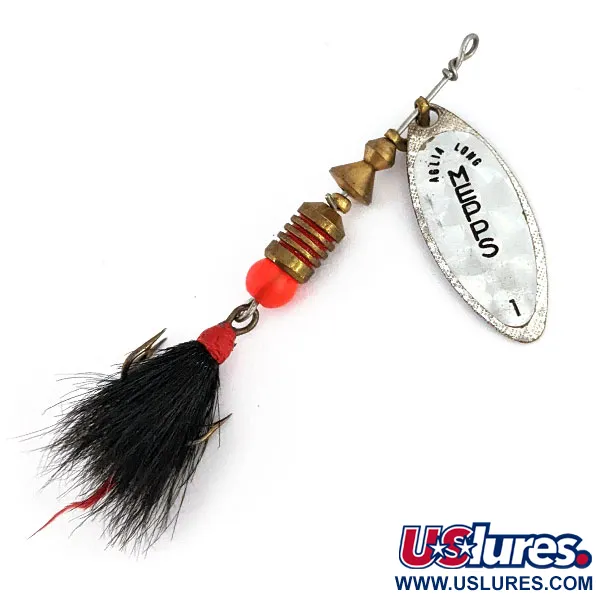 Vintage   Mepps Aglia Long 1 Dressed, 3/16oz Nickel spinning lure #16032