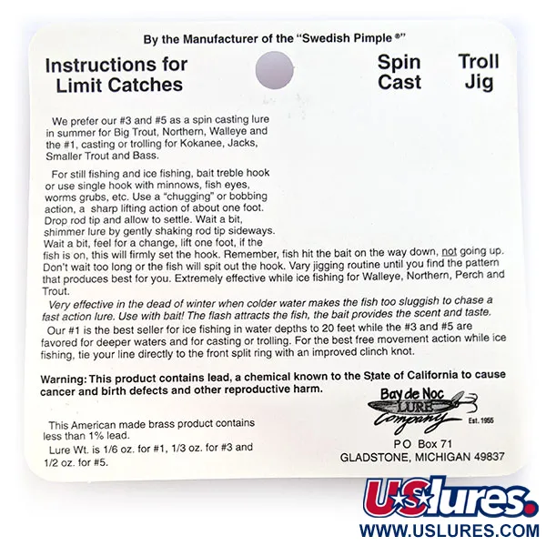   Bay de Noc Do-Jigger UV, 1/3oz Nickel fishing spoon #17836