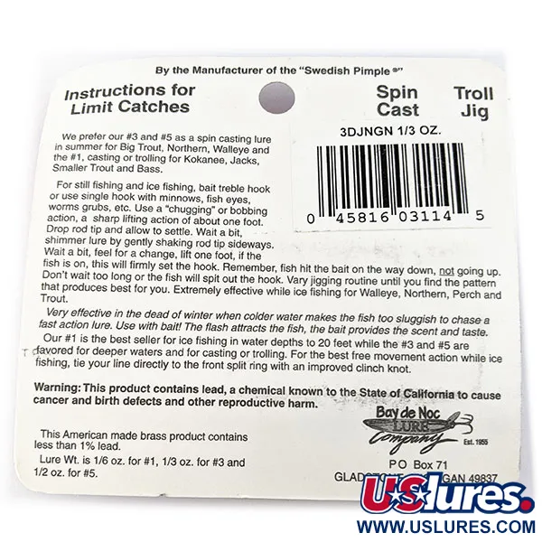   ​Bay de Noc Do-Jigger #3, 1/3oz Никель/зелёный fishing spoon #16756