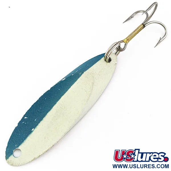 Vintage  Acme Kastmaster Glow, 1/2oz Nickel/Blue/White Glow - glows in the dark fishing spoon #16774