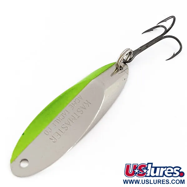 Vintage  Acme Kastmaster UV, 3/4oz Nickel/Green - UV glows fishing spoon #16775