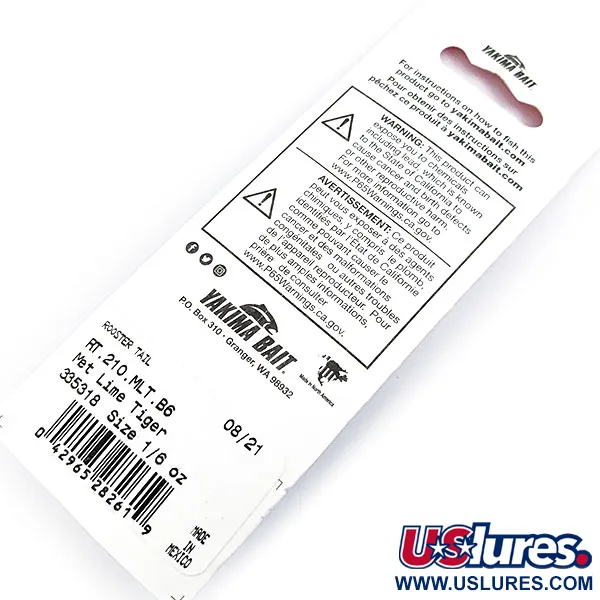  Yakima Bait Worden’s Original Rooster Tail, 3/16oz Lime Tiger spinning lure #16797