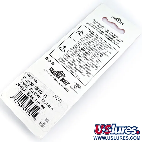 Vintage  Yakima Bait Worden’s Original Rooster Tail, 3/16oz Tinsel Glitter Rainbow spinning lure #16798