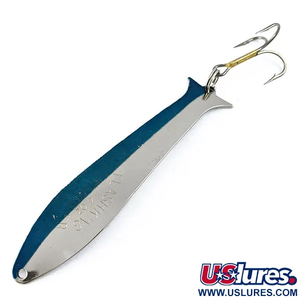 Vintage   Acme Flash-King Wobbler, 1/4oz Nickel/blue fishing spoon #16809