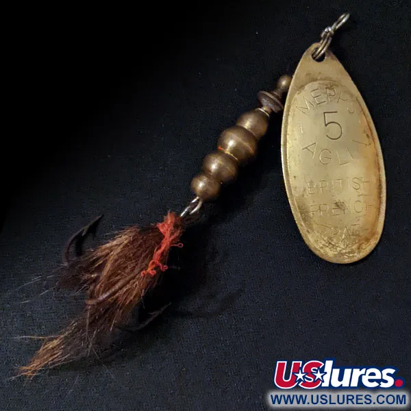 Vintage   Mepps Aglia 5 Dressed (1970s), 1/2oz Brass spinning lure #16823