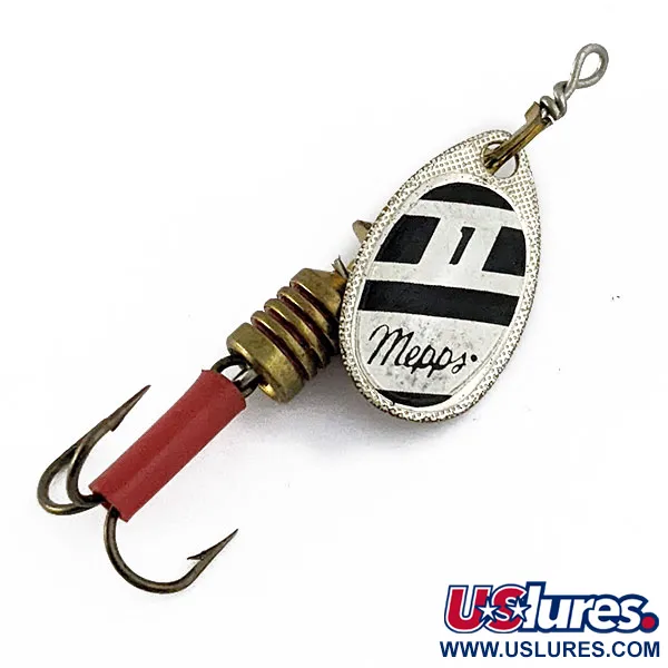 Vintage   Mepps Aglia 1, 1/8oz White/black/silver spinning lure #16920