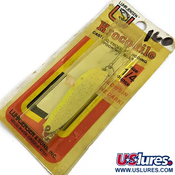  Luhr Jensen Krocodile #3 (1980s) Glow, 1/3oz Yellow/White/Glow - glows in the dark fishing spoon #17001
