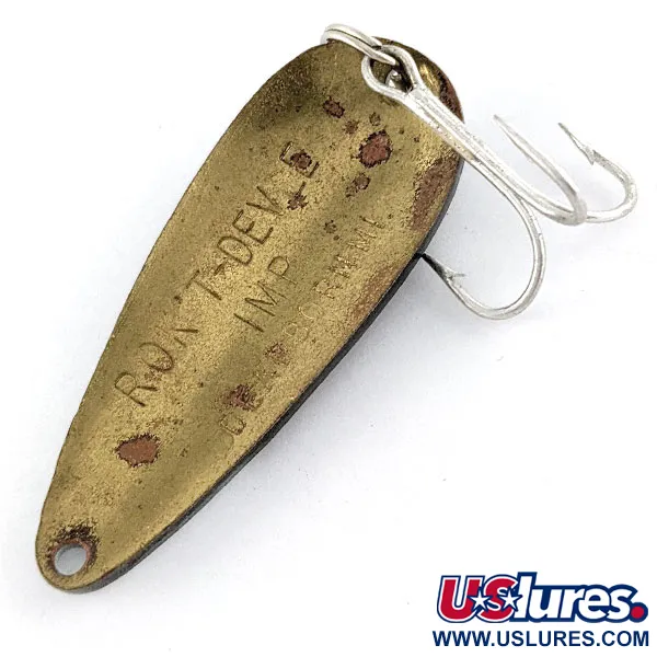 Vintage  Eppinger Dardevle Bass Rok't IMP, 3/4oz Black/White/Brass fishing spoon #17115