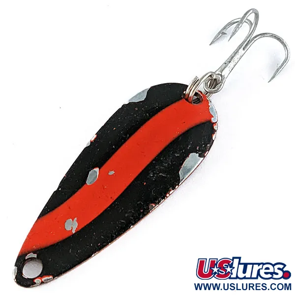 Vintage   Worth Chippewa Steel Spoon, 3/16oz Black/Red/Nickel fishing spoon #17160