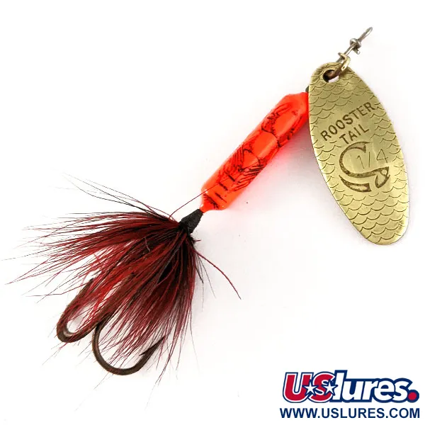 Vintage  Yakima Bait Worden’s Original Rooster Tail UV, 1/4oz Gold UV spinning lure #17161