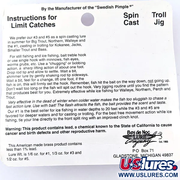   Bay de Noc Do-Jigger 3 UV, 1/3oz  fishing spoon #17536