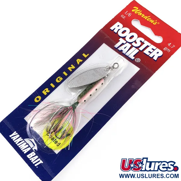  Yakima Bait Worden’s Original Rooster Tail, 3/16oz Glitter Rainbow spinning lure #17308