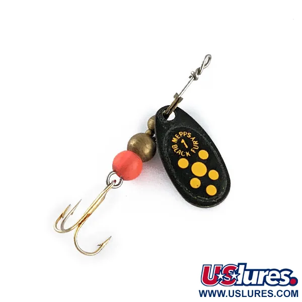 Vintage   Mepps Black Fury 1, 1/8oz Black/yellow spinning lure #17342