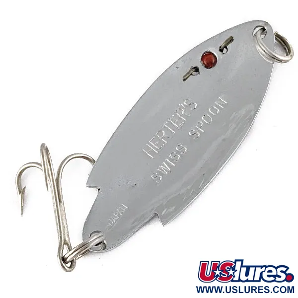 Vintage    Herter's Swiss Spoon (Japan), 1/4oz nickel/red eyes fishing spoon #22132