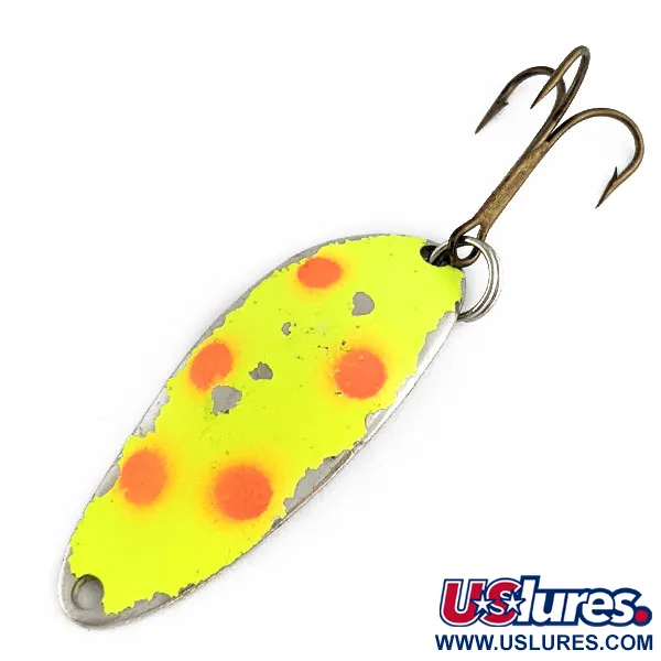 Vintage  Seneca Little Cleo (Hula Girl) UV, 1/3oz Nickel/yellow/red fishing spoon #17564