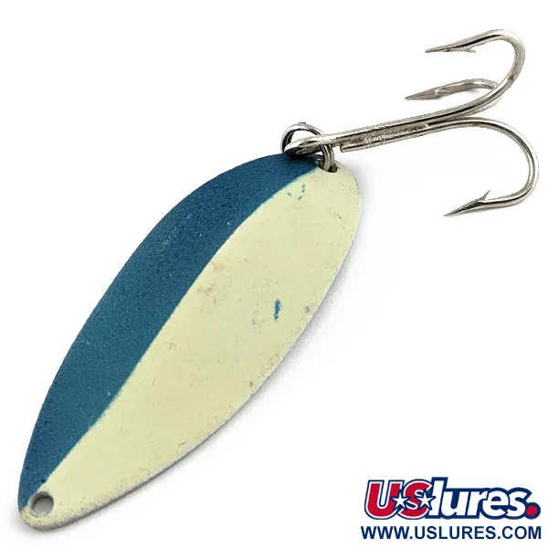 Vintage  Seneca Little Cleo (Hula Girl) Glow, 3/4oz Blue/White/Nickel/Glow - glows in the dark fishing spoon #17802
