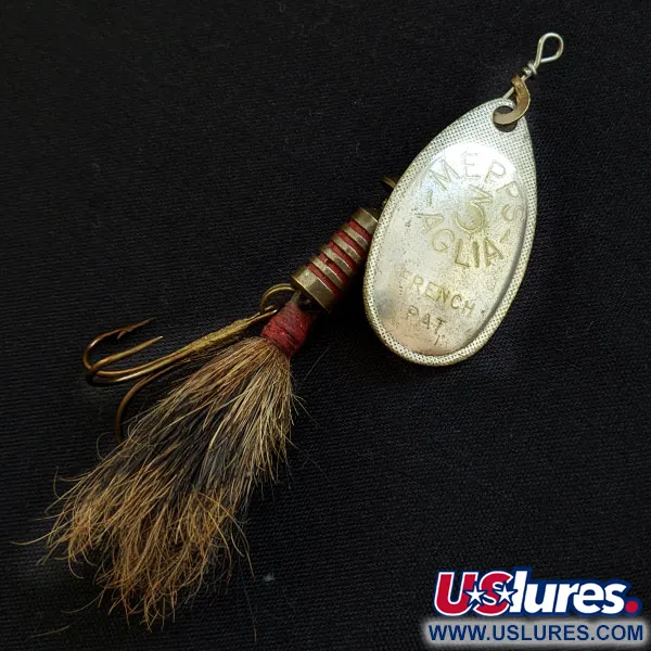 Vintage   Mepps Aglia 3 Dressed, 1/4oz Silver spinning lure #17915