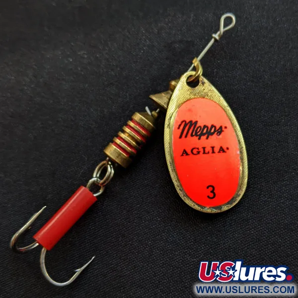 Vintage   Mepps Aglia 3, 1/4oz Orange/brass spinning lure #17916