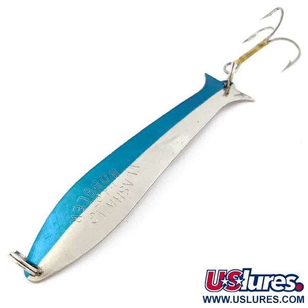 Vintage   Acme Flash-King Wobbler, 1/4oz Nickel/blue fishing spoon #17992