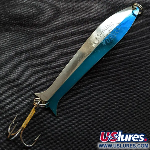 Vintage   Acme Flash-King Wobbler, 1/4oz Nickel/blue fishing spoon #17992