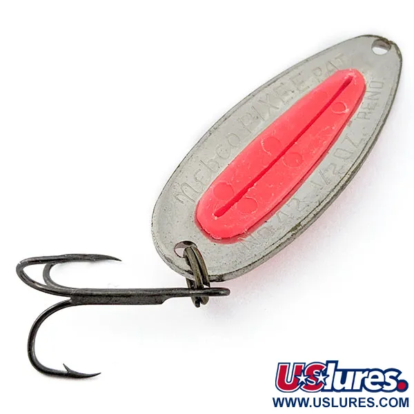 Vintage   Nebco Pixee, 1/2oz hammered nickel/red fishing spoon #18183