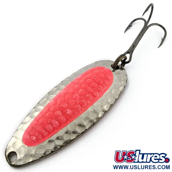 Vintage   Nebco Pixee, 1/2oz hammered nickel/red fishing spoon #18183