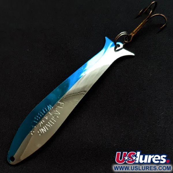 Vintage   Acme Flash-King Wobbler, 1/4oz nickel/blue fishing spoon #18316