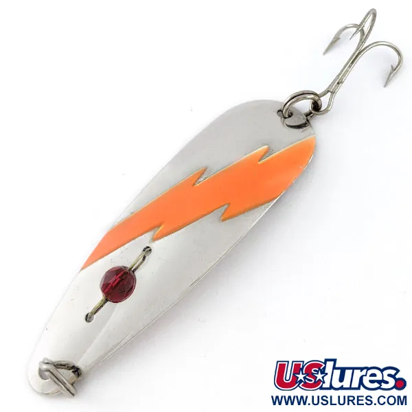 Vintage  Red Eye Lures Red Eye Evil Eye, 2/5oz nickel/orange/red eye fishing spoon #18332