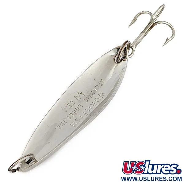 Vintage   Atlantic Lures Wormfish, 1/4oz nickel fishing spoon #18402