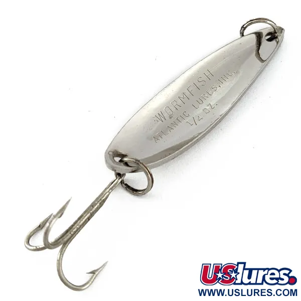 Vintage   Atlantic Lures Wormfish, 1/4oz nickel fishing spoon #18339