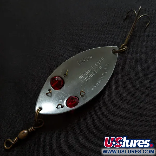 Vintage  Lanes Tackle & Bait Lane's Spark-l-eyed wobbler, 1oz nickel/red eyes fishing spoon #18372