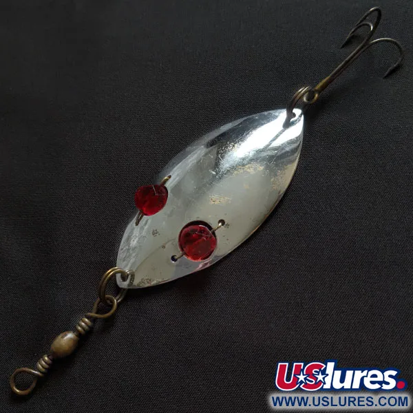 Vintage  Lanes Tackle & Bait Lane's Spark-l-eyed wobbler, 1oz nickel/red eyes fishing spoon #18372