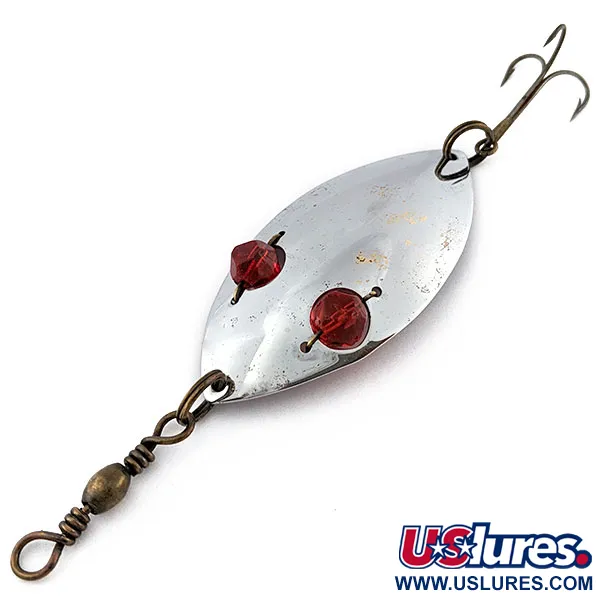 Vintage  Lanes Tackle & Bait Lane's Spark-l-eyed wobbler, 1oz nickel/red eyes fishing spoon #18372