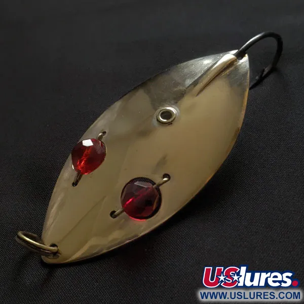 Vintage  Hofschneider Red Eye Wiggler Weedless, 1oz gold/red eyes fishing spoon #18377
