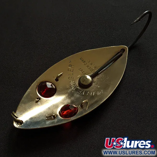 Vintage  Hofschneider Red Eye Wiggler Weedless, 1oz gold/red eyes fishing spoon #18377