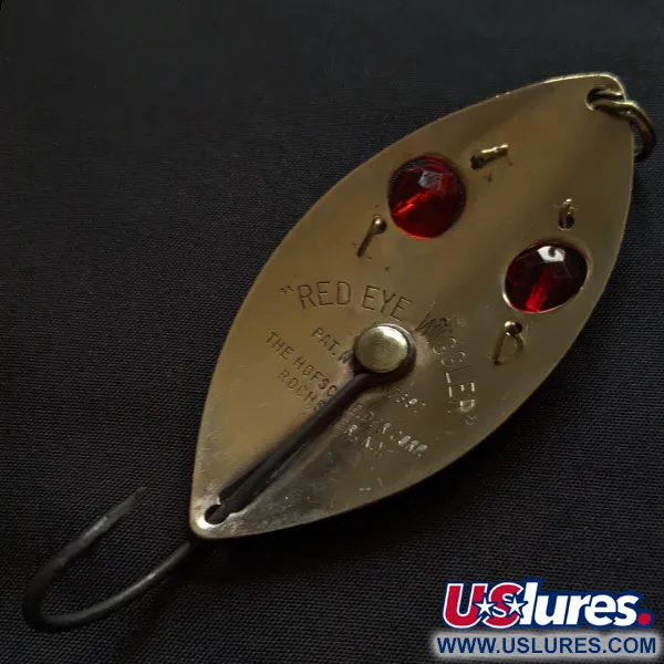 Vintage  Hofschneider Red Eye Wiggler Weedless, 1oz gold/red eyes fishing spoon #18377