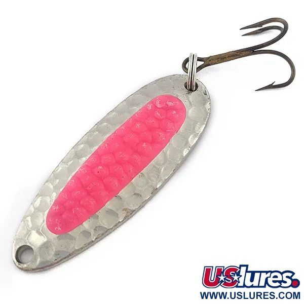 Vintage   Blue Fox Pixee UV, 1/4oz hammered nickel/pink fishing spoon #18396