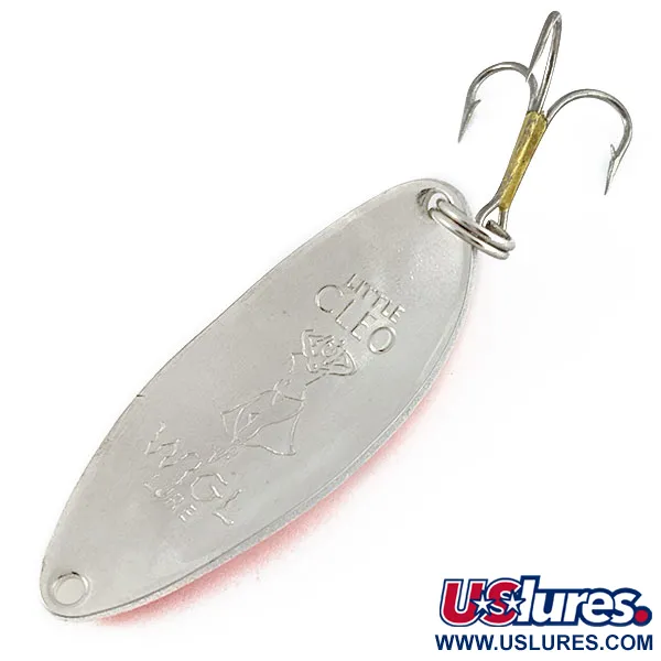 Vintage  Seneca Little Cleo (Hula Girl) Glow, 1/2oz nickel/orange/white Glow fishing spoon #18538