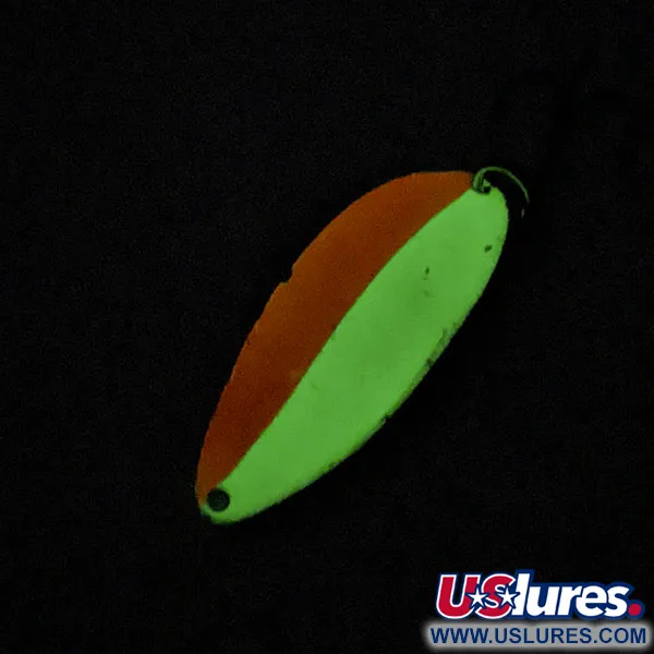 Vintage  Seneca Little Cleo (Hula Girl) Glow, 1/2oz nickel/orange/white Glow fishing spoon #18538