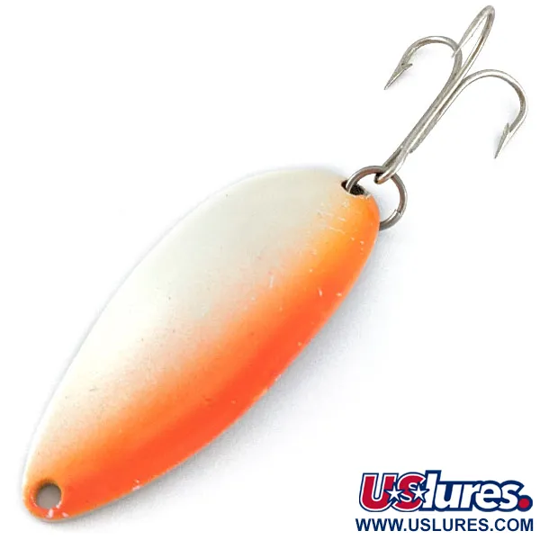 Vintage  Seneca Little Cleo (Hula Girl), 1/2oz white pearl/orange/nickel fishing spoon #18564