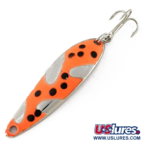 Vintage  Acme Fiord Spoon, 1/4oz nickel/orange UV fishing spoon #18740