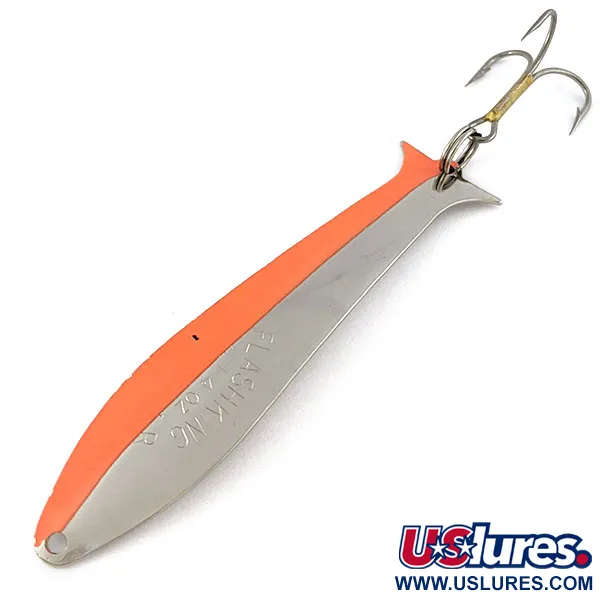 Vintage   Acme Flash-King Wobbler, 1/4oz nickel/orange fishing spoon #18744