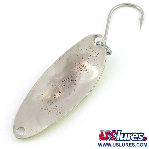 Vintage  Seneca Flutter Cleo (Hula Girl), 1/8oz nickel/green UV fishing spoon #18772