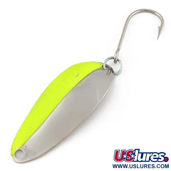 Vintage  Seneca Flutter Cleo (Hula Girl), 1/8oz nickel/green UV fishing spoon #18772