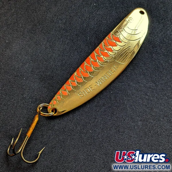 Vintage  Acme Side-Winder, 1/2oz gold/orange UV fishing spoon #18787