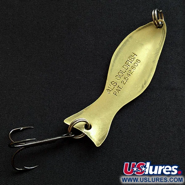 Vintage   Al's gold fish, 3/5oz brass fishing spoon #18795