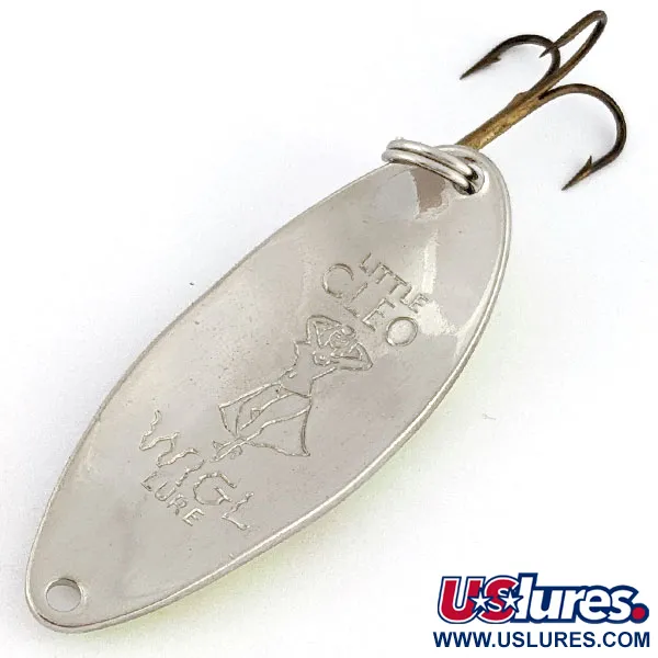 Vintage  Acme Little Cleo (Hula Girl), 1/2oz nickel/yellow/red UV fishing spoon #18805