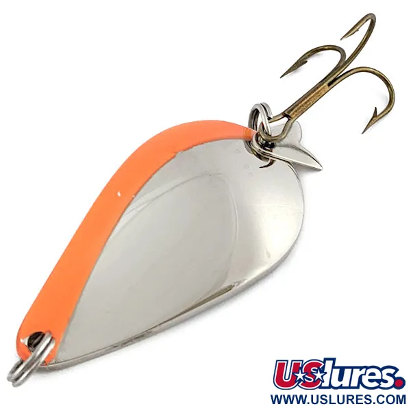 Vintage  Acme K.O. Wobbler, 3/4oz nickel/orange fishing spoon #18927