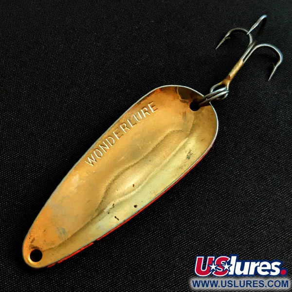 Vintage  Acme Wonderlure, 2/5oz orange/gold/rainbow green fishing spoon #19023